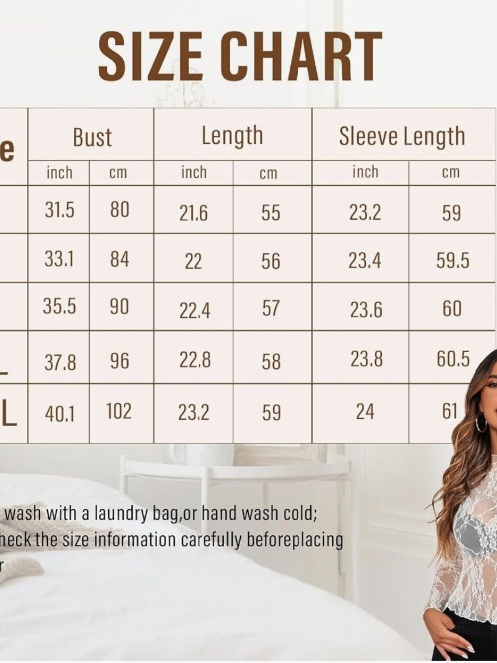 Sheer Floral Lace Long-Sleeve Top - White - Picture 2 of 2